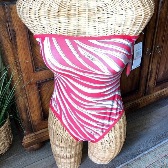 NWT Michael Kors Bandeau One-Piece Swimsuit in Zebra Print Size 10 - Picture 2 of 10
